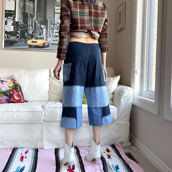 Denim reworked patch cropped jeans - Picture 5 of 14